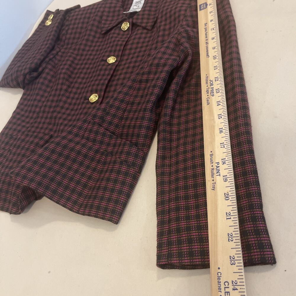 SBS Collection Women Blazer Size 10 Burgundy Plaid Gold Button Career Jacket - Picture 11 of 11